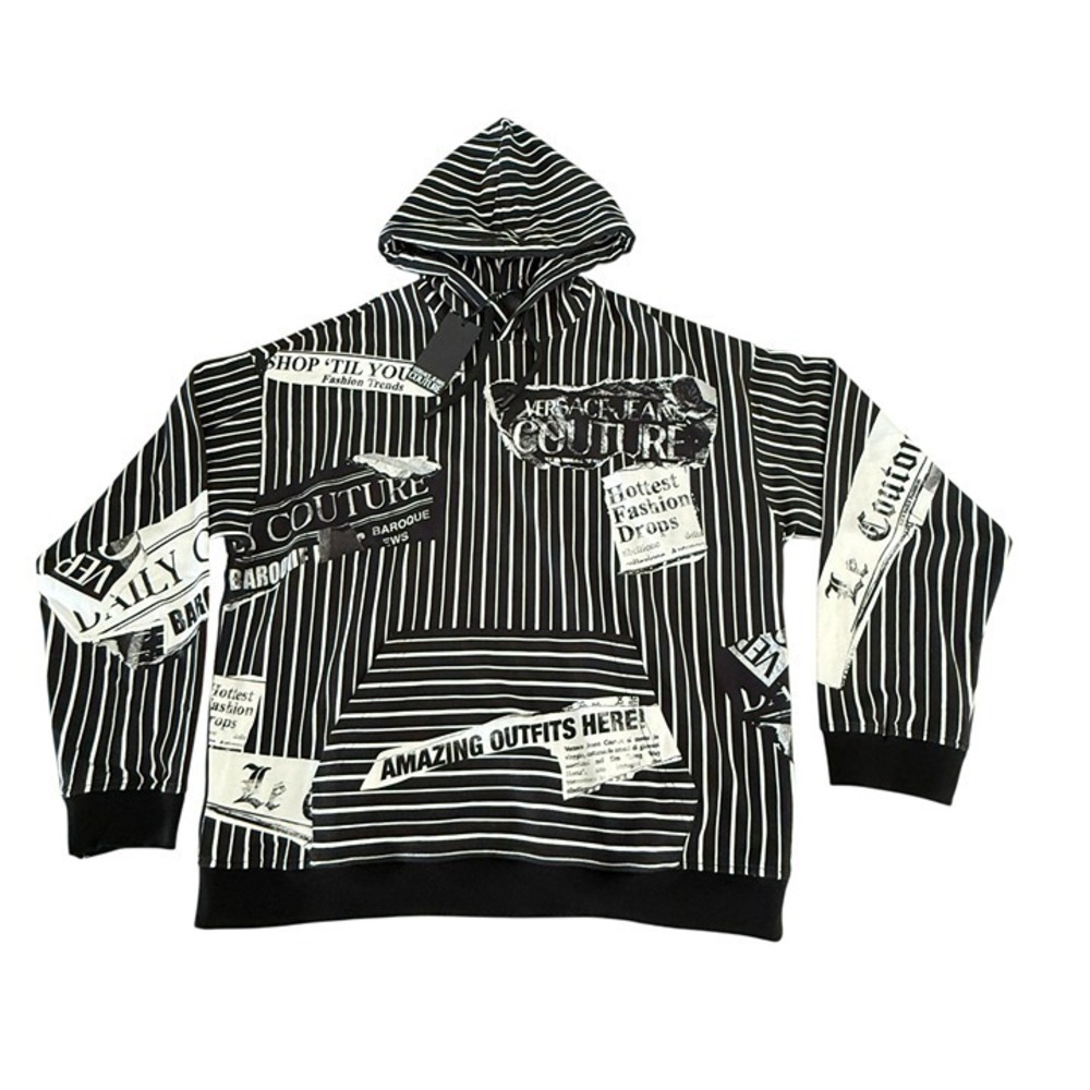 Versace Jeans Couture Loose Fit Stripes Magazine Cotton Sweatshirt Hoodie, large